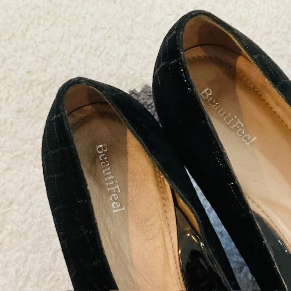 Beautifeel $315 Womens 41 US 10-10.5 Mystique Black Croc Print Kitten Heel Pumps - Picture 8 of 12